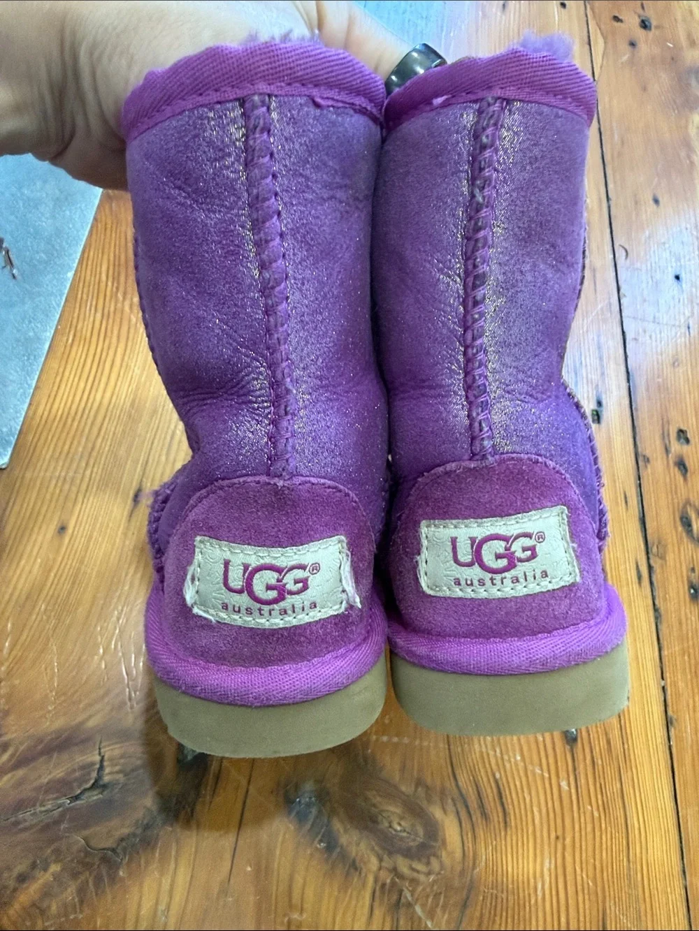 UGG Purple Suede Short Shearling Boot Shoes Toddler Kid size 9